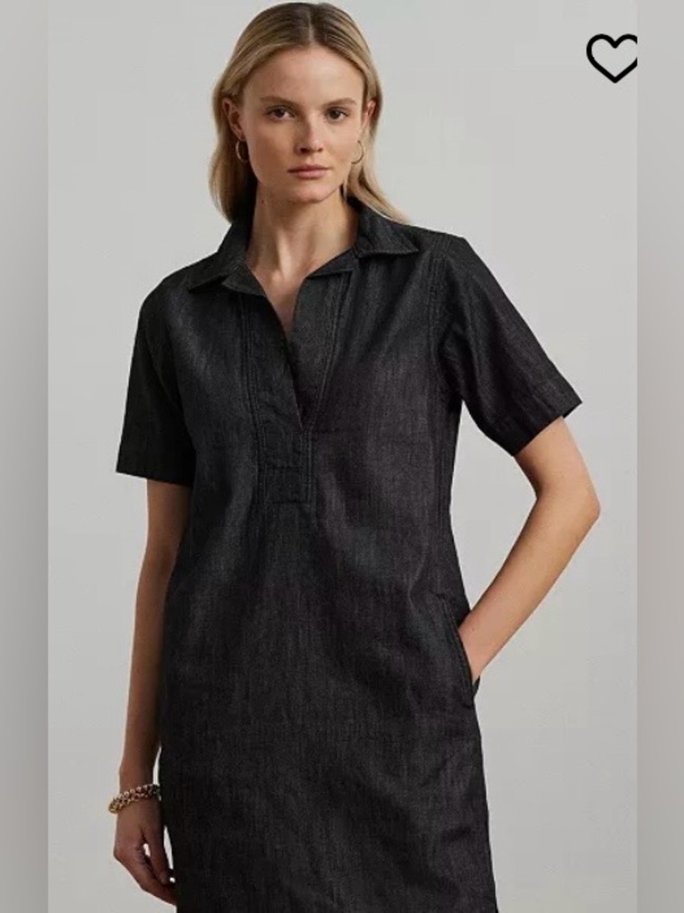Ralph Lauren SZ XL short sleeve Navy blue Denim Shift dress 100% Cotton like NEW
